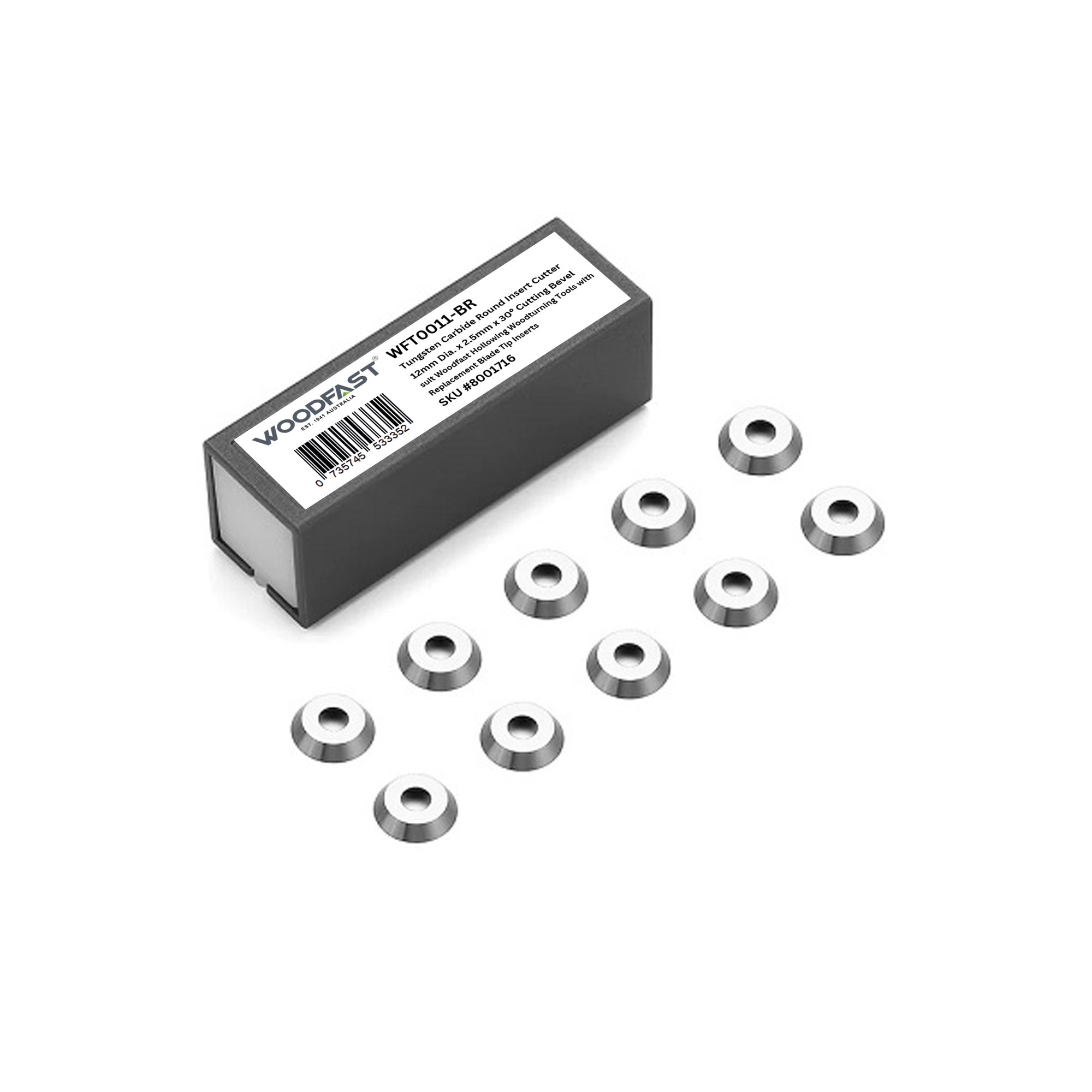 Round Tungsten Carbide Insert Blade / Tip - 12mm × 2.5mm x 30° - Compatible with Woodfast WFT0011 Woodturning System